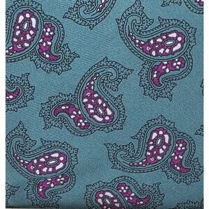 VTG Bert Pulitzer Silk Teal Purple Paisley Necktie Foulard Pattern USA 58” Long